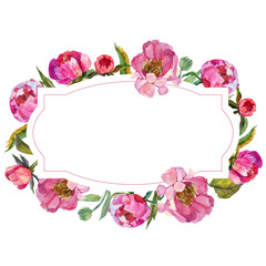 Wildflower peony flower frame in a watercolor style. Full name of the plant: peony. Aquarelle wild flower for background, texture, wrapper pattern, frame or border.