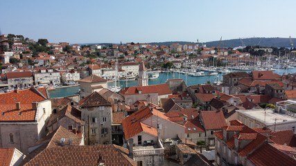 Fototapeta na wymiar Trogir, Croatia - view of the city from the tower of the Cathedral of Sts. Lawrence