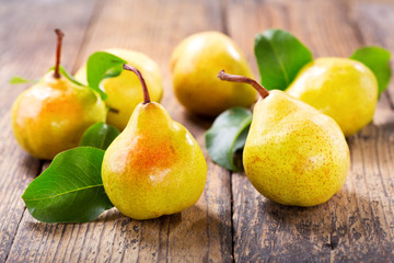 fresh pears with leaves