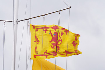 The 'Lion Rampant' the  the Royal Banner of Scotland on a ship