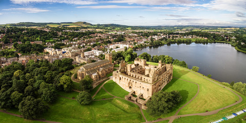 The skyline of Linlithgow including the ruins of Linlithgow Palace and St. Michael's church from...