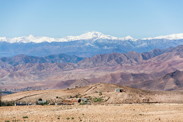 Peaks of Atlas mountains with desert, Morocco