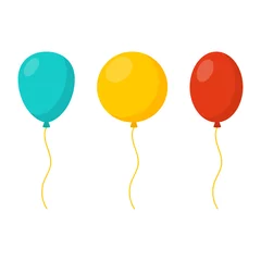 Fotobehang Blue, yellow and red balloons in cartoon flat style isolated on white background. Vector set © Maksim M