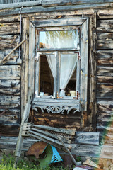 Fototapeta na wymiar The old wooden window in village, Poland