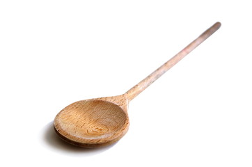Wooden spoon isolated on white background. Cooking time kitchen.