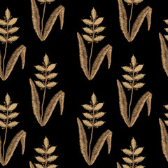 Seamless pattern with embroidery stitches imitation ear of wheat