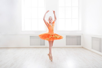 Ballet student exercising in ballet costume