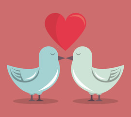 color background with heart and couple of pigeons