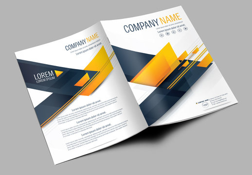 Brochure Cover Layout with Dark Blue and Orange Accents 1