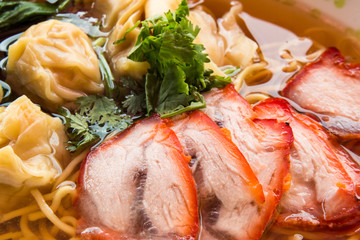 Egg noodle soup with red roast pork