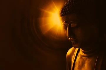 Foto op Plexiglas Boeddha boeddha met licht van wijsheid, vredig aziatisch boeddha zen tao religie kunststijl standbeeld.