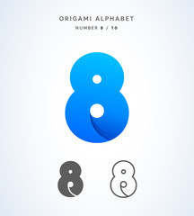Vector origami alphabet. Number 8 logo template