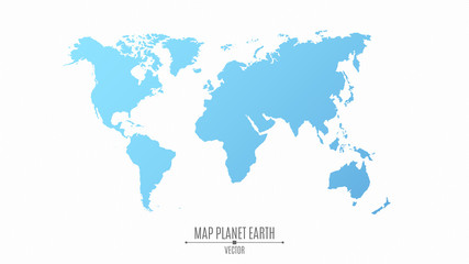 Map of the planet earth in a flat style. The continents are blue. The big planet