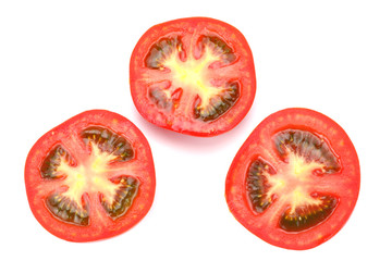 slice of tomato isolated on white background. top view