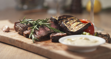 rib eye steak with grilled vegetables