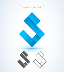 Origami letter S logo elements. Origami and material design style.