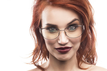Obraz premium Eyewear glasses woman portrait isolated on white