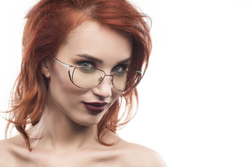 Obraz premium Eyewear glasses woman portrait isolated on white