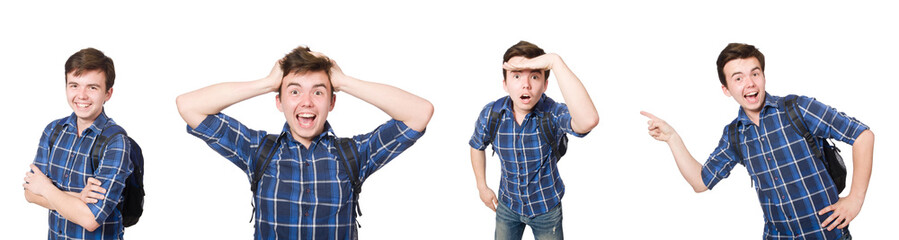 Student with backpack isolated on the white