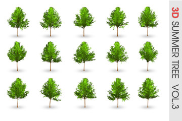 Fototapeta premium 3D Summer set Tree collection object isolated on white volume 3