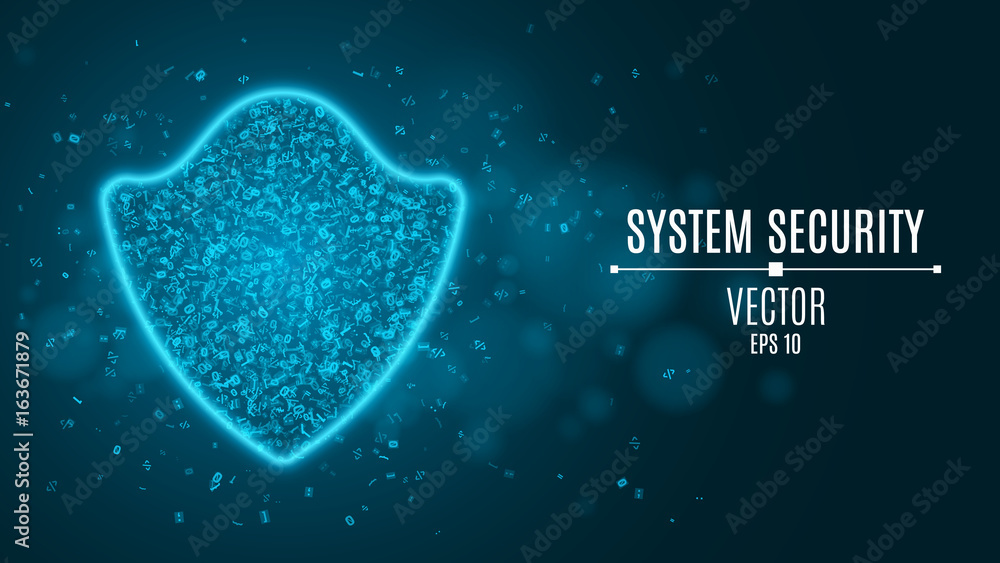 Aufkleber a glowing blue shield of programming symbols. system security. high-tech neon shield. strong protect