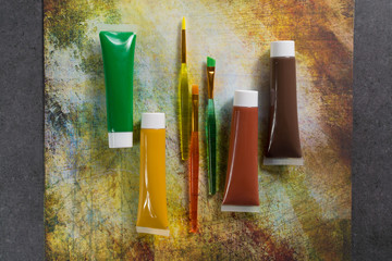 Colours of the nature - mix of green, yellow and brown - home or office interior design concept,...
