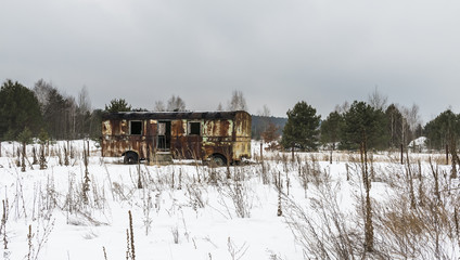 Rusty Caravan in Snow Chernobyl