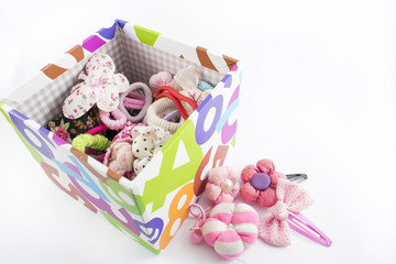 Box with hair accessories.