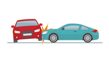 Car accident on white background. Flat style, vector illustration. 
