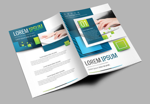 Brochure Cover Layout with Green and Blue Accents