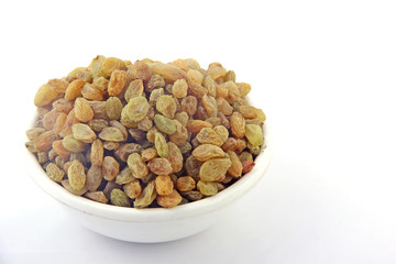 Raisin In White Bowl on White background