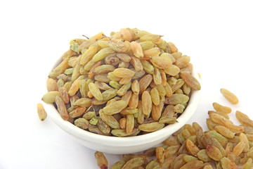 Raisin In White Bowl on White background