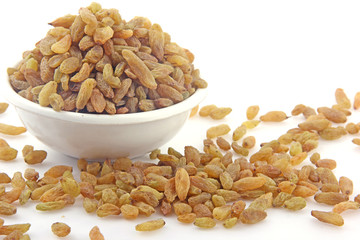 Raisin In White Bowl on White background