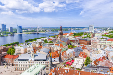 Naklejka na ściany i meble Panorama in Riga, Latvia