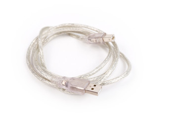 USB tybe B cable on white background