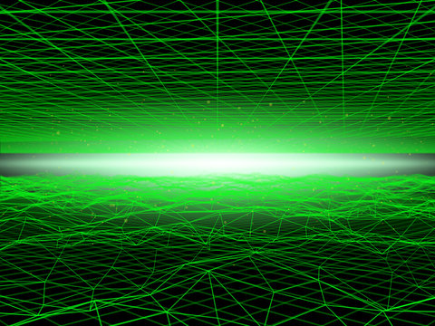 Abstract background of green cyberspace. High technology concept in 3D render.