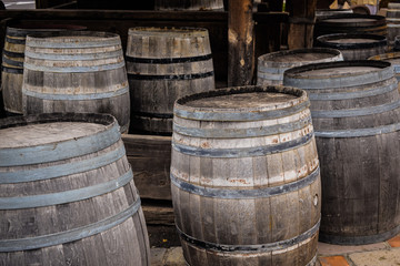 wooden barrels