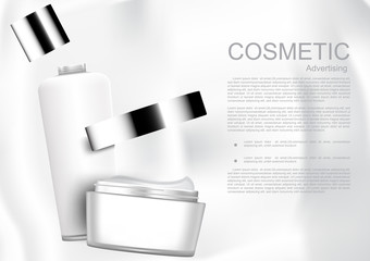 Opened cosmetic products with template on white background white cosmetic collection