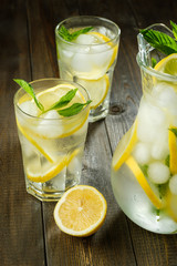 Lemonade with lemon, mint and ice