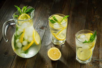 Lemonade with lemon, mint and ice