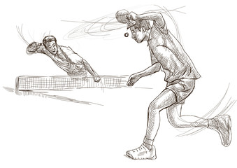 Sport, Table tennis, Ping-Pong. An hand drawn, line art, picture.