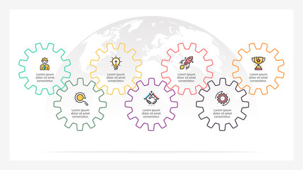 Fototapeta premium Business infographics. Presentation with 8 steps, gears. Vector template.