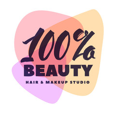 Logo 100 % Beauty Vector Lettering. Custom handmade calligraphy. Vector Illustation