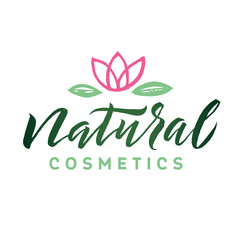 Fototapeta premium Natural Cosmetics. Logo Beauty Vector Lettering. Custom handmade calligraphy. Vector Illustation