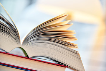 Books lying on the table in the public library