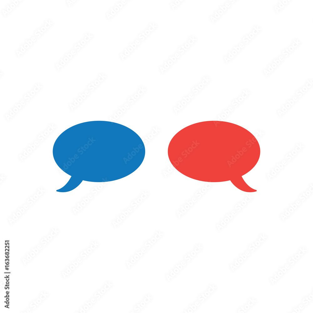 Poster vector concept of two speech bubble in blue and red color on white with flat design