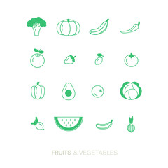 Fresh healthy fruit and vegetable icons made in trendy line style vector.