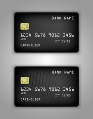 Vector set Realistic credit bank card mockup. Black gradient pattern.