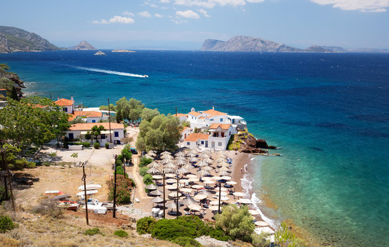 Travel to Greece. Vlychos Beach, Hydra, Greece