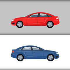 Classic set of two cars vector illustration over background. Blue and red colors. 